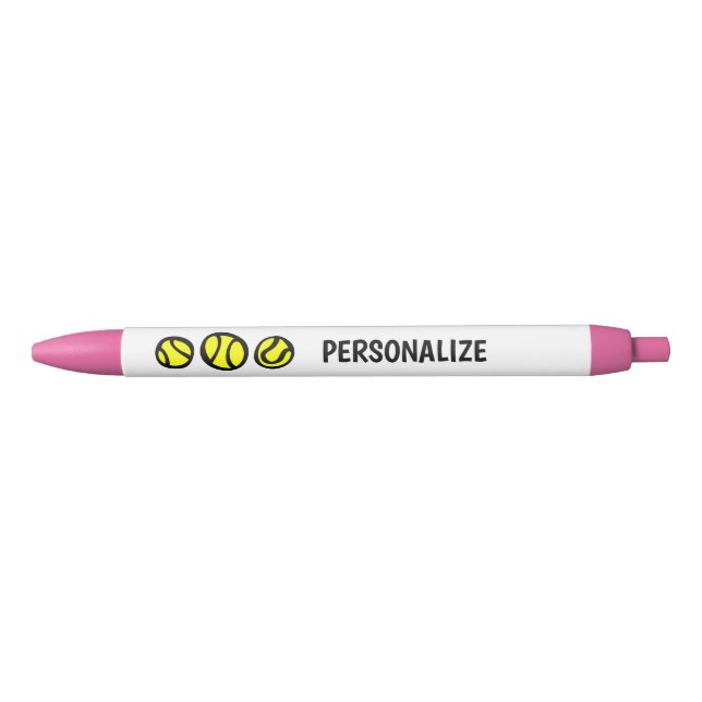 Personalised pens with yellow tennis balls logo (Front)