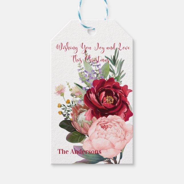 Personalised Peony Flower Christmas Gift Tags (Front)