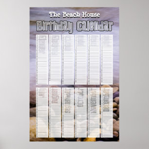 Personalised Perpetual Beach Birthday Calendar Poster