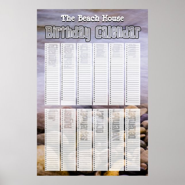 Personalised Perpetual Beach Birthday Calendar Poster (Front)