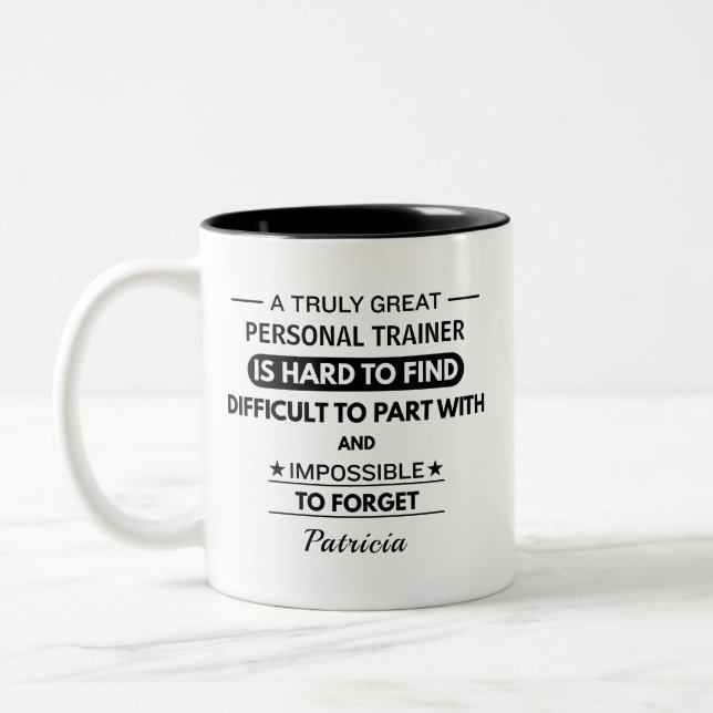 Personalised Personal Trainer Appreciation Quote Two-Tone Coffee Mug (Left)