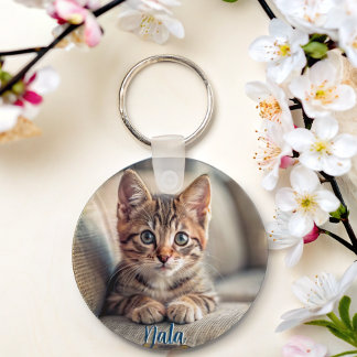 Personalised pet 2 photo cat lover keepsake name key ring