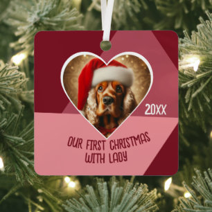 Personalised Pet Adoption Photo Dog First Xmas Metal Tree Decoration