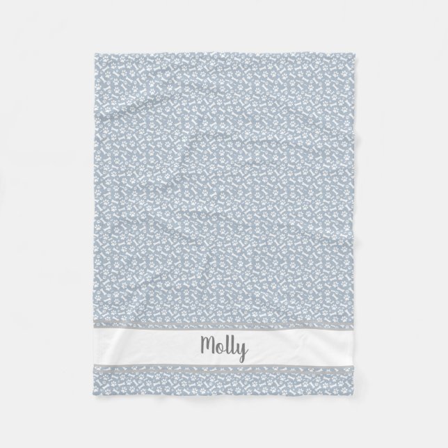 Personalised Pet Blanket - Paw Prints Dog Bones (Front)