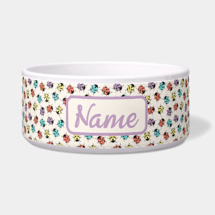 Personalised Pet Bowl with Colourful Ladybugs