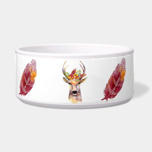 Personalised Pet Bowls boho deer Buck Head Brownin