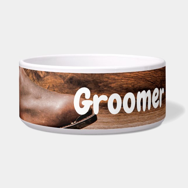 Personalised Pet Bowls Cowboy Boots Barn Wood Rust (Front)