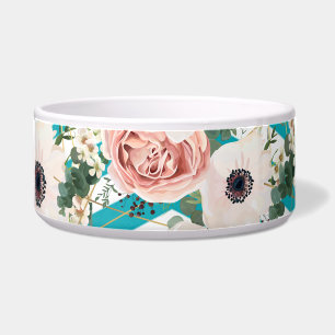Personalised Pet Bowls Geometric Rose Chevron Teal