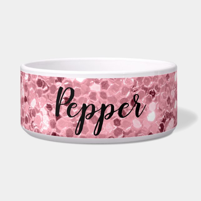 Personalised Pet Bowls Rose Gold Glitter (Front)