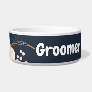 Personalised Pet Bowls White Floral Flowers on Dar