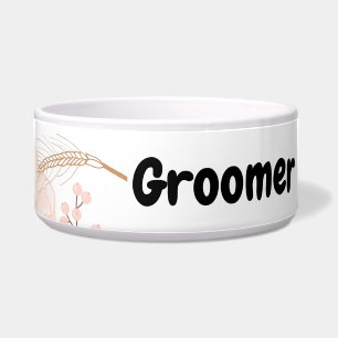 Personalised Pet Bowls White Floral Flowers on Whi