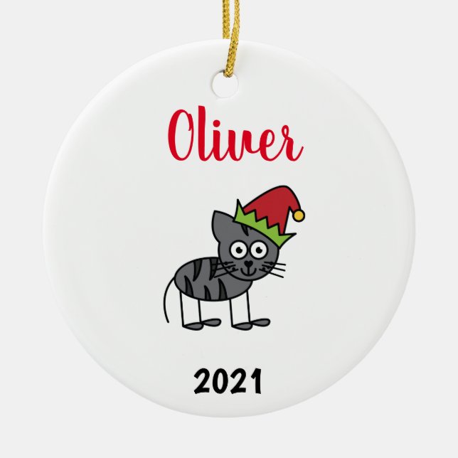 personalised pet cat christmas ceramic tree decoration (Front)