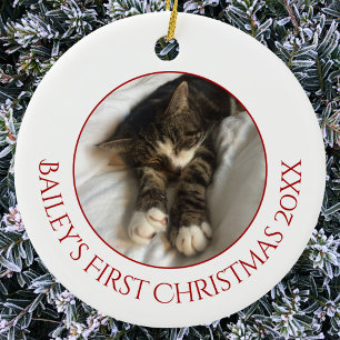 Personalised Pet Cat First Christmas Photo Ceramic Tree Decoration