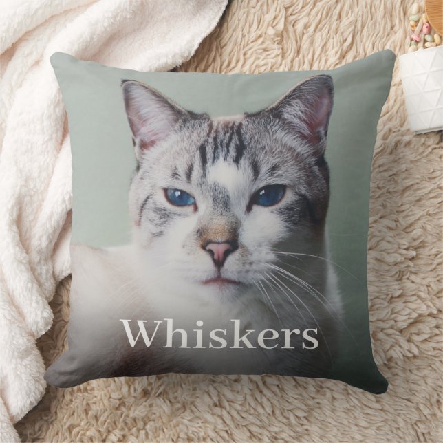 Personalised Pet Cat Name and Photo Custom Cushion (Blanket)
