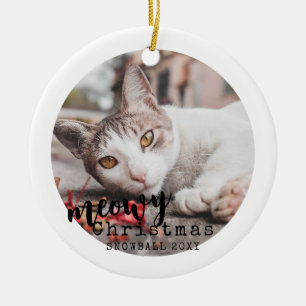 Personalised Pet Cat Photo Meowy Christmas Ceramic Tree Decoration