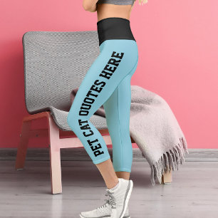 Personalised Pet Cat Quote On Black Robin Egg Blue Capri Leggings