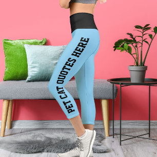 Personalised Pet Cat Quotes On Black Baby Blue Capri Leggings