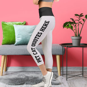 Personalised Pet Cat Quotes On Black Light Grey Capri Leggings