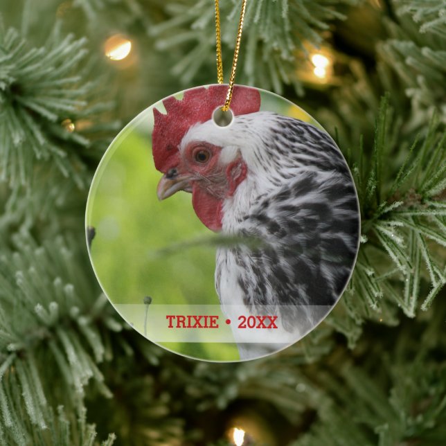 Personalised Pet Chicken Photo Christmas Tree Ceramic Tree Decoration (Tree)