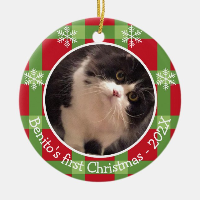 Personalised Pet Christmas Snowflake 2 Photo  Ceramic Tree Decoration (Front)