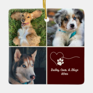 Personalised Pet Christmas Three Photo Template Ceramic Ornament