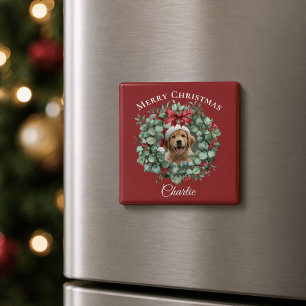 Personalised Pet Christmas with Wreath & Name Magnet