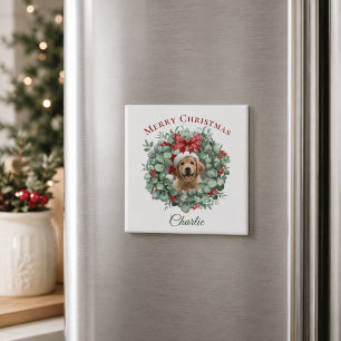 Personalised Pet Christmas with Wreath & Name Magnet