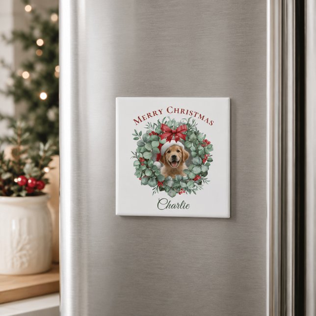 Personalised Pet Christmas with Wreath & Name Magnet (Creator Uploaded)