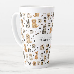 Personalised Pet & Coffee Pattern Custom Name Latte Mug