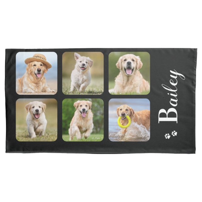 Personalised Pet Dog Lover 6 Photo Monogram Name  Pillowcase (Front)