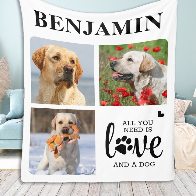 Personalised Pet Dog Lover Custom 3 Photo Collage Fleece Blanket (Creator Uploaded)
