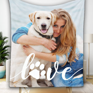 Personalised Pet Dog Lover Love Paw Print Photo Fleece Blanket