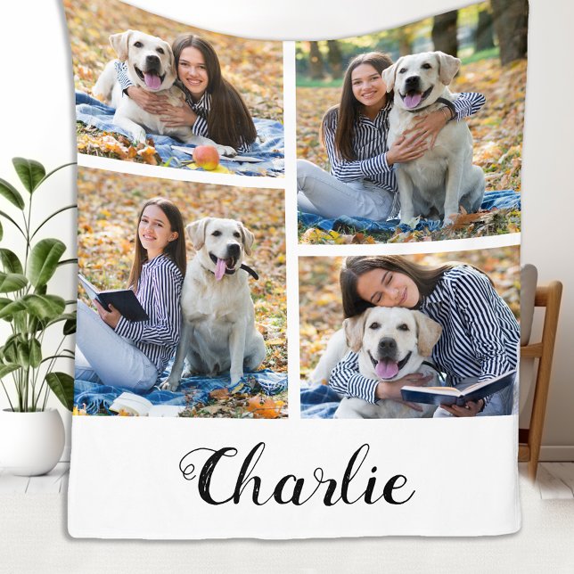 Personalised Pet Dog Lover Photo Collage Fleece Blanket (Creator Uploaded)