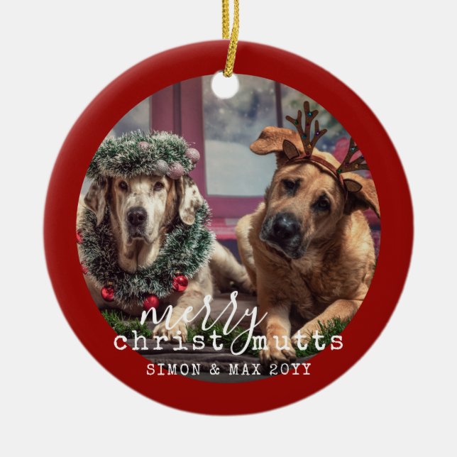 Personalised Pet Dogs Photo Funny Christmas Ceramic Tree Decoration (Front)
