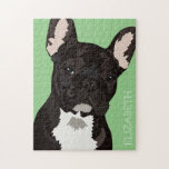 Personalised Pet French Bulldog Jigsaw Puzzle<br><div class="desc">Personalised pop art french bulldog puzzle featuring a cute black frenchie on a green background that can be changed to any colour,  and your name.</div>