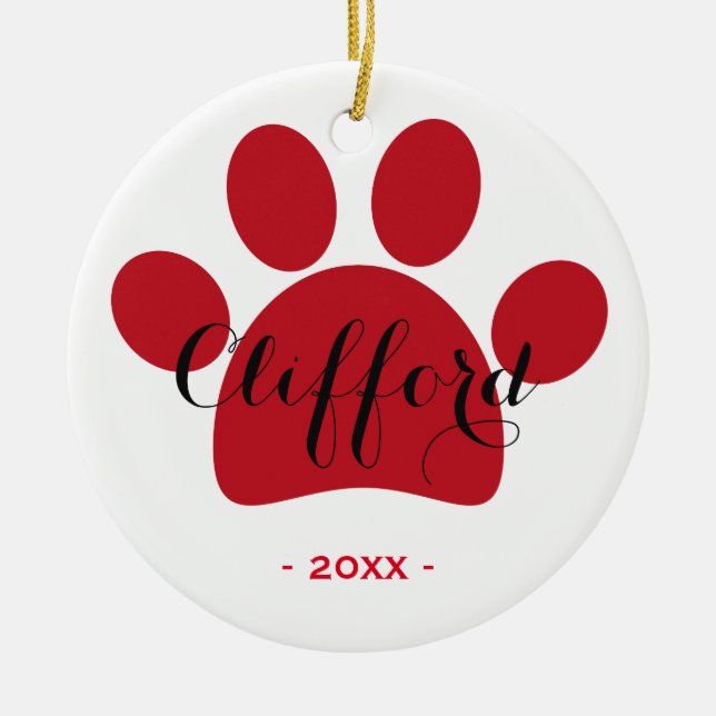 Personalised Pet Holidays ornament | Red Paw (Front)