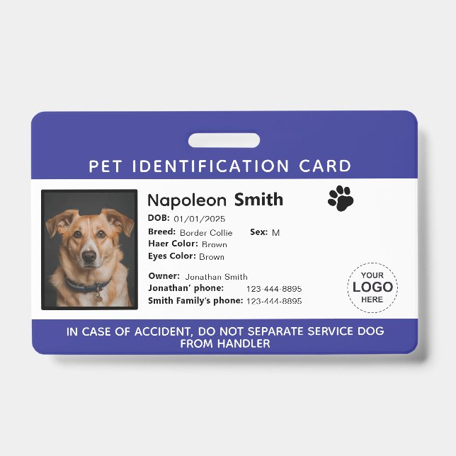 Personalised Pet Identification Badge  ID Badge (Front)