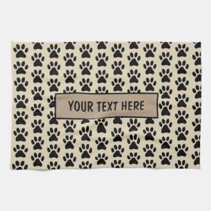 Personalised pet kitchen towel with dog paw prints