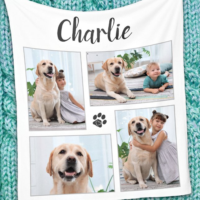 Personalised Pet Lover 4 Photo Collage Dog Fleece Blanket (Creator Uploaded)