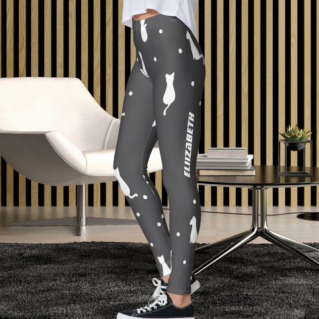 Personalised Pet Lover Grey And White Cat Pattern Leggings (Creator Uploaded)