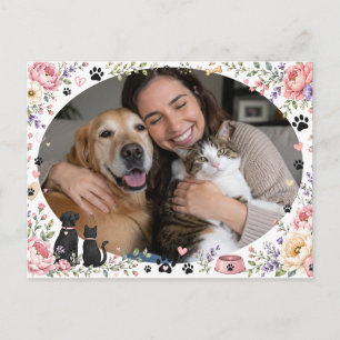 Personalised Pet Lover Photo Floral Postcard