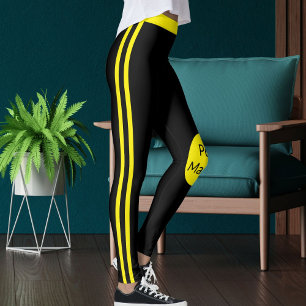 Personalised Pet Mama Yellow Black Stripes Stylish Leggings