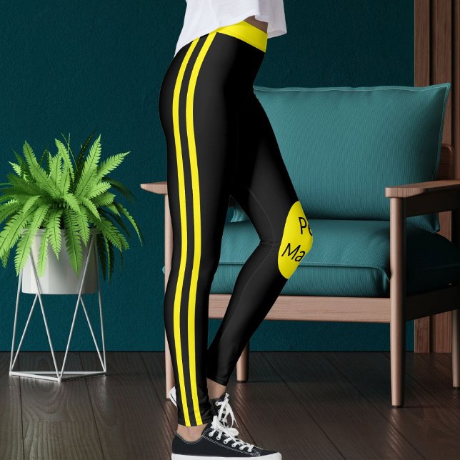 Personalised Pet Mama Yellow Black Stripes Stylish Leggings (Creator Uploaded)