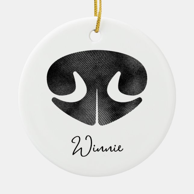 Personalised Pet Memorial Dog Nose Stamp Ceramic Tree Decoration (Front)