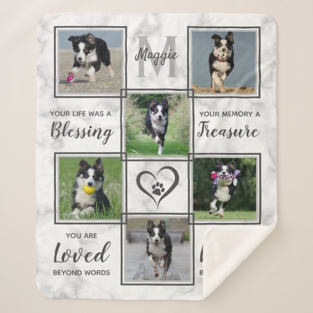 Personalised Pet Memorial Photo Collage Sherpa Blanket (Front)