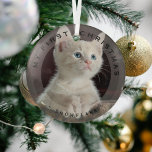 Personalised Pet My First Christmas Photo Glass Glass Tree Decoration<br><div class="desc">Commemorate a pets 1st christmas with this modern photo and overaly christmas ornament. Text featuring 'My First Christmas' and the pet's name. Makes a wonderful keepsake gift.</div>