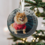 Personalised Pet My First Christmas Photo Glass Glass Tree Decoration<br><div class="desc">Commemorate a pets 1st christmas with this modern photo and overaly christmas ornament. Text featuring 'My First Christmas' and the pet's name. Makes a wonderful keepsake gift.</div>