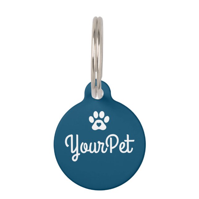 Personalised Pet Name & Address Tag Dog Paw Blue (Front)