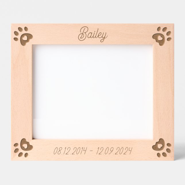 Personalised Pet Name Dog Hearts Paw Prints Custom Etched Frames (Front)