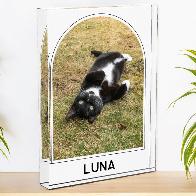 Personalised Pet Name Modern Arch Photo Block (Modern arch photo block with personalized custom name text, ideal for family or pet photos)